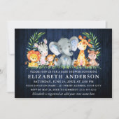 Aquarell Safari Tiere Blue Wood Baby Dusche Einladung (Vorderseite)