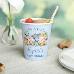 Aquarell Safari Tiere Boy Blue Baby Dusche Pappbecher