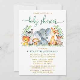 Aquarell Safari Tiere Dusche Green Script Gold Einladung