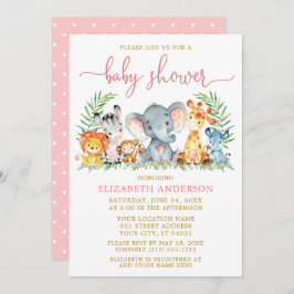 Aquarell Safari Tiere Dusche Rosa Script Gold Einladung