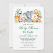 Aquarell Safari Tiere Grüne Dusche per Mail Einladung (Vorderseite)