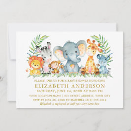 Aquarell Safari Tiere Kinderdusche Gelb Gold Einladung