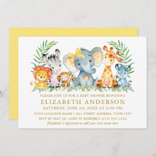 Aquarell Safari Tiere Kinderdusche Gelbbow Einladung