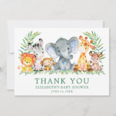 Aquarell Safari Tiere Kinderdusche Grün Dankeskarte (Vorderseite)