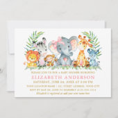 Aquarell Safari Tiere Kinderdusche Rosa Bow Einladung (Vorderseite)