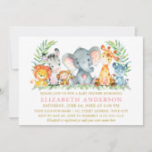 Aquarell Safari Tiere Kinderdusche Rosa Gold Einladung (Vorderseite)