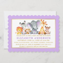 Aquarell Safari Tiere Lila Gold Baby Dusche Einladung
