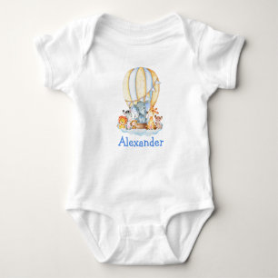 Aquarell Safari Tiere Luftballon Blaue Wolken Baby Strampler