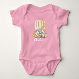 Aquarell Safari Tiere Luftballon Pink Bow Baby Strampler
