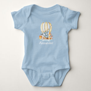 Aquarell Safari Tiere Luftballon Wolken Blau Baby Strampler