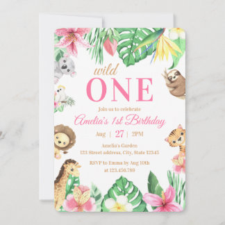 Aquarell-Safari-Tiere Wilder Eins 1. Geburtstag Einladung