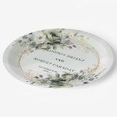 Aquarell-Sagegrün-Botanik-Hochzeitspapier-Teller Pappteller (Schrägansicht)