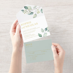 Aquarell-Sagegrüne-Eukalyptus-Hochzeit All-in-One-Einladung