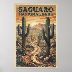 Aquarell Saguaro National Park Retro Poster