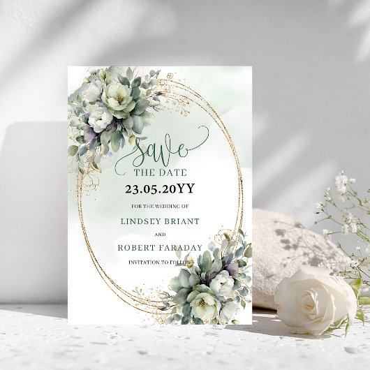 Aquarell Salbei Grün Botanisch Save The Date