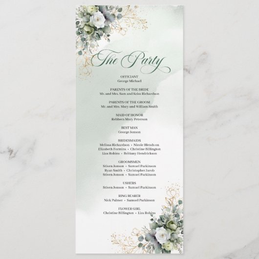 Aquarell-Salbei-Grün-Botanisches-Hochzeitsprogramm Programm (Rückseite)