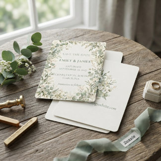 Aquarell-Salbei-Grün-Eukalyptus-Hochzeit Save The Date