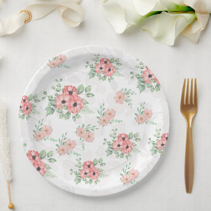 Aquarell-Salbei-Grün- und Rosa-Blumenparty Pappteller