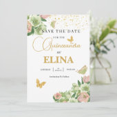 Aquarell Salbei Rosa Blütenblume Quinceañera Save The Date (Stehend Vorderseite)