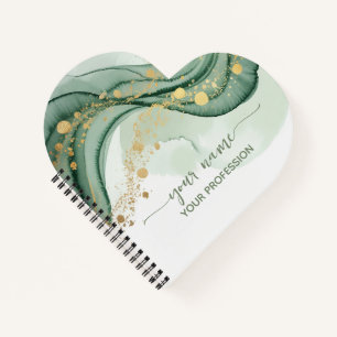 Aquarell Salbeigrün Gold Ihr Name & Beruf Notizblock