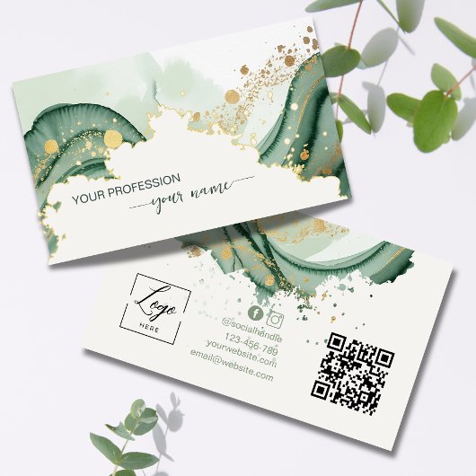 Aquarell Salbeigrüner Qr Code Visitenkarte