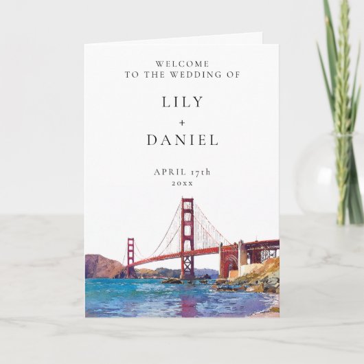 Aquarell San Francisco Elegante Hochzeit Programm (Vorderseite)
