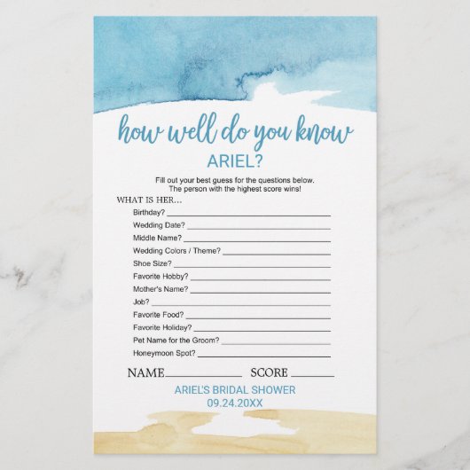 Aquarell Sand & Meer "Was ist in Ihrer Tasche" Spi (Vorderseite)