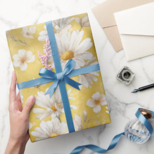 Aquarell Sanfte Gelbe Daisy Weiße Blumige Muster Geschenkpapier