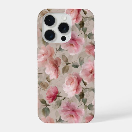 Aquarell Sanfte Rosa Rose Beige Blumenmuster iPhone Hülle (Rückseite)