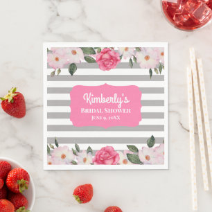 Aquarell Sanfte Rosa Weiße Rosen Brautdusche Serviette