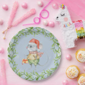 Aquarell-Sankt-Maus mit Weihnachtsstechpalme Pappteller (Party)