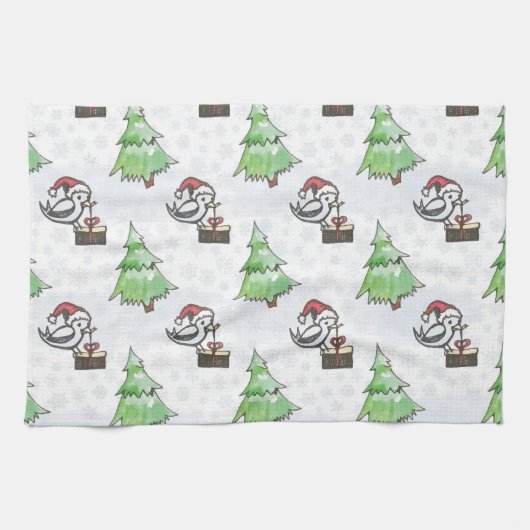 Aquarell Santa Vogel gezeichnet Geschirrtuch (Horizontal)