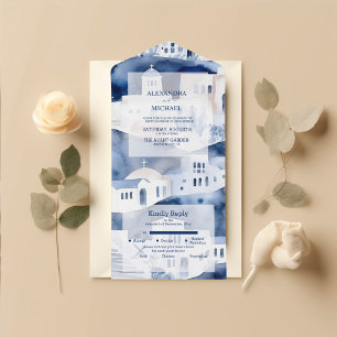 Aquarell Santorin Destination Hochzeit All In One Einladung
