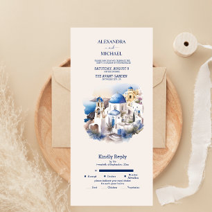 Aquarell Santorin Destination Hochzeit All In One Einladung