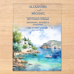 Aquarell Santorin Griechische Hochzeit Acryleinladungen