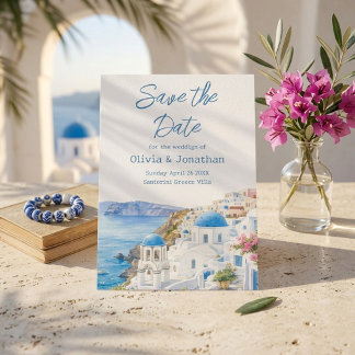 Aquarell Santorini Griechenland Destination Hochze Save The Date