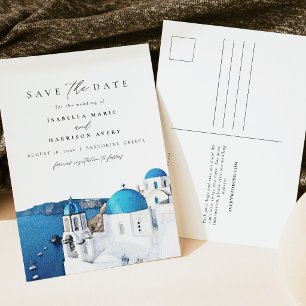 Aquarell Santorini Griechenland Skyline Save the D Postkarte
