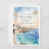 Aquarell Santorini Küste Einladung (Vorderseite)