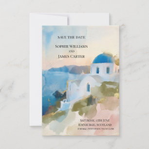 Aquarell Santorini Save The Date Karte