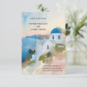 Aquarell Santorini Save The Date Karte (Stehend Vorderseite)