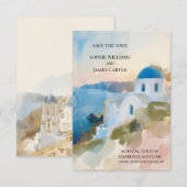 Aquarell Santorini Save The Date Karte (Vorne/Hinten)