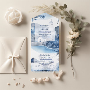 Aquarell Santorini Zielhochzeit All In One Einladung