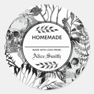 Aquarell-Schädel-Garten Runder Aufkleber