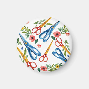 Aquarell-Schere und Wildblumen nahtloses Muster Magnet
