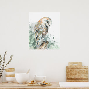 Aquarell-Scheuneule-Vogel-Wildtier-Natur-Kunst Poster