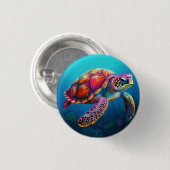 Aquarell-Schildkröte Button (Vorne & Hinten)