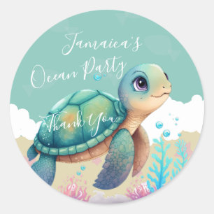 Aquarell-Schildkröte-Ozean-Strand-Geburtstags-Dank Runder Aufkleber