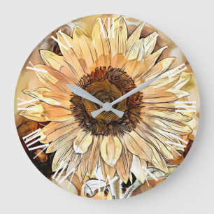 Aquarell-Schimmer-Sonnenblume-Elegante-Kollektion Große Wanduhr