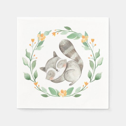 Aquarell Schlafen Raccoon Grünes Meer Serviette (Vorderseite)