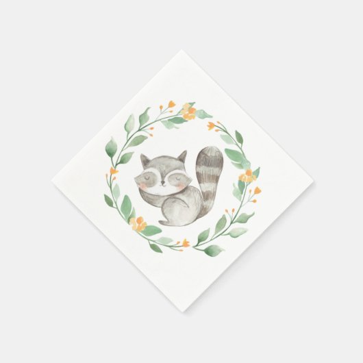 Aquarell Schlafen Raccoon Grünes Meer Serviette (Ecke)